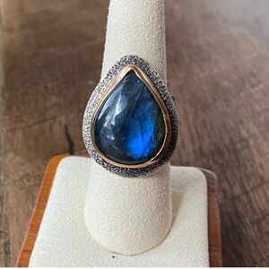 Artisan Sterling Silver Blue Labradorite Ring with 14KT Gold Accent Size 8